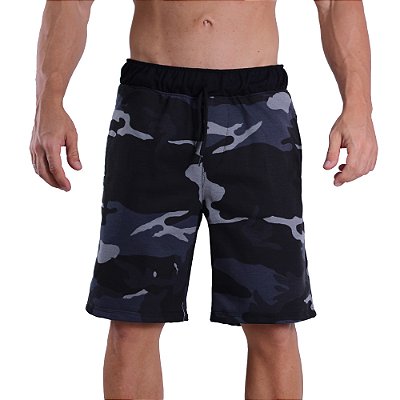 Bermuda Masculina Moletom MXD Conceito Camuflado Preto e Cinza