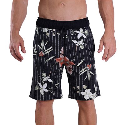 Bermuda Masculina Moletom MXD Conceito Flores e Listras
