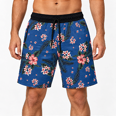 Bermuda Masculina Moletom MXD Conceito Azul Flores
