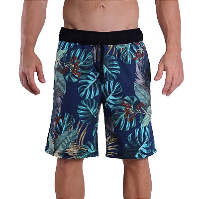 Bermuda Masculina Moletom MXD Conceito Azul Folhagem