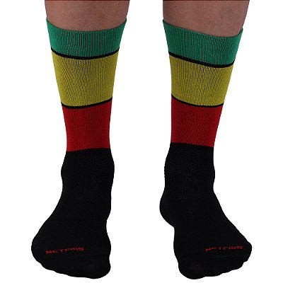 Meia Masculina Cano Alto de Alta Compressão Esportiva MXD Conceito Listrada Verde, Vermelho e Amarelo