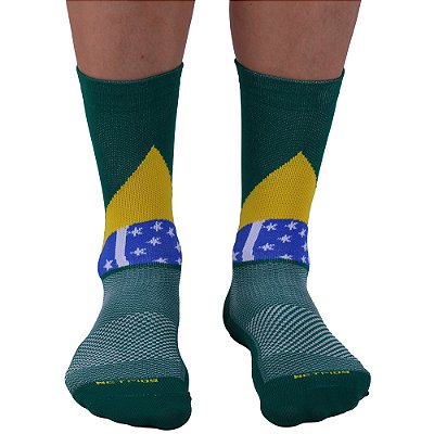 Meia Masculina Cano Alto de Alta Compressão Esportiva MXD Conceito Bandeira do Brasil