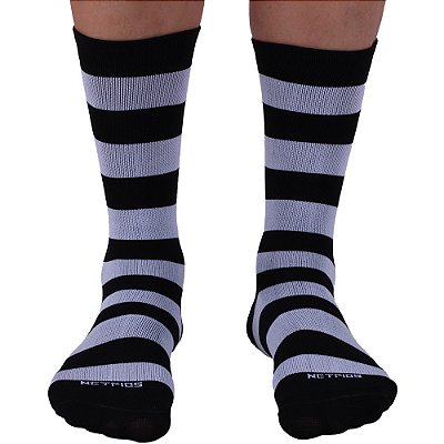 Meia Masculina Cano Alto de Alta Compressão Esportiva MXD Conceito Listrada Preto e Branco