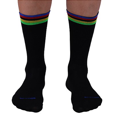 Meia Masculina Cano Alto de Alta Compressão Esportiva MXD Conceito Preta Listras Coloridas