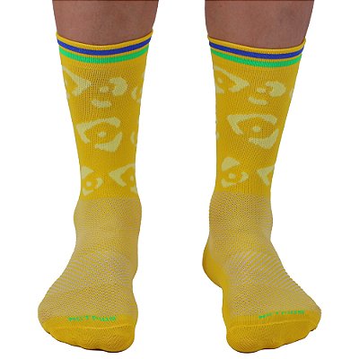 Meia Masculina Cano Alto de Alta Compressão Esportiva MXD Conceito Seleção Brasileira Amarela