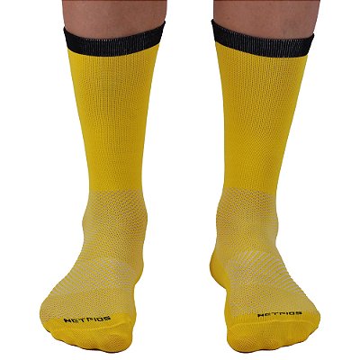 Meia Masculina Cano Alto de Alta Compressão Esportiva MXD Conceito Amarela Listra Preta