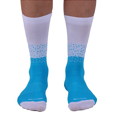 Meia Masculina Cano Alto de Alta Compressão Esportiva MXD Conceito Bicolor Azul e Branco