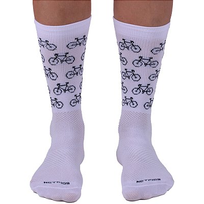 Meia Masculina Cano Alto de Alta Compressão Esportiva MXD Conceito Bicicletas Branca