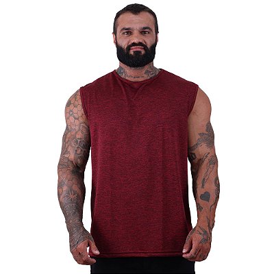 Regata Machão Dry Masculina 100% Poliéster Microperfurada Rajado Vermelho Escuro