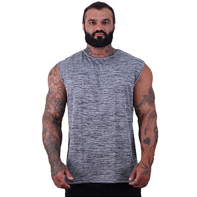 Regata Machão Dry Masculina 100% Poliéster Microperfurada Rajado Cinza