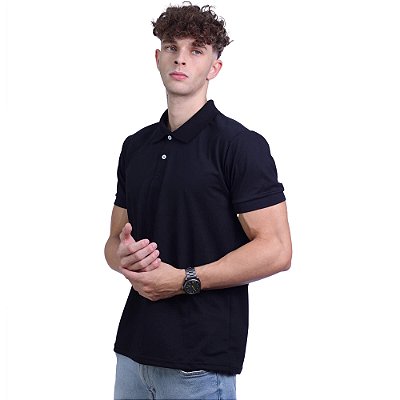 Camisa Polo Piquet Premium Penteado Masculina 50% Algodão 50% Poliéster MXD Conceito Preto Sólido