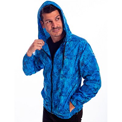 Jaqueta Corta Vento com Zíper Gola Alta Com forro Premium Marphim Blue Mosaic