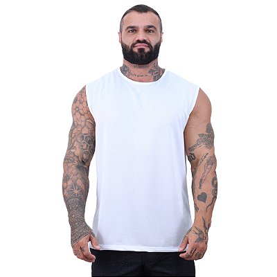 Regata Machão Dry Masculina 100% Poliéster Microperfurada Branca