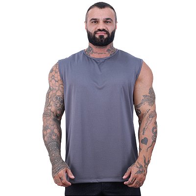 Regata Machão Dry Masculina 100% Poliéster Microperfurada Cinza Chumbo