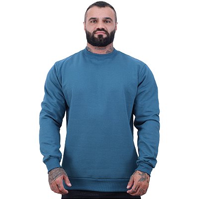 Blusa Moletom Lisa Basic Masculina MXD Conceito Sem Touca Azul Celeste