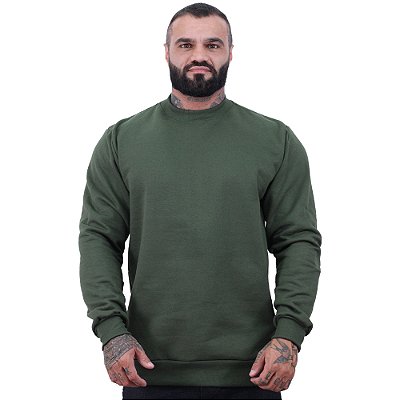 Blusa Moletom Lisa Basic Masculina MXD Conceito Sem Touca Verde Militar