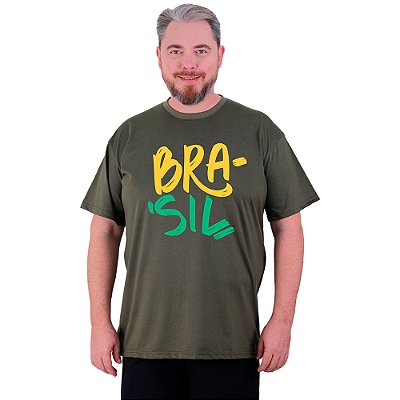 Camiseta Tradicional Estampada Plus Size Curta MXD Conceito Brasil Estilizado
