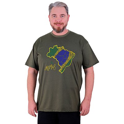 Camiseta Tradicional Estampada Plus Size Curta MXD Conceito Brasil Mapa