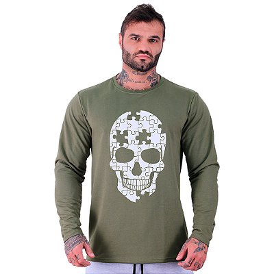 Camiseta Manga Longa Moletinho MXD Conceito Caveira Quebra-Cabeça