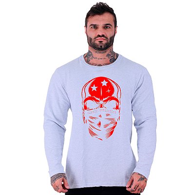 Camiseta Manga Longa Moletinho MXD Conceito Caveira Vermelha