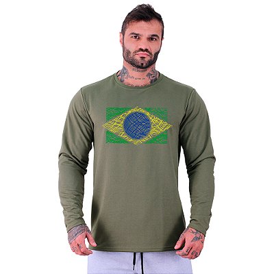 Camiseta Manga Longa Moletinho MXD Conceito Brasil Bandeira Riscada