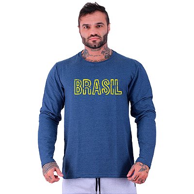 Camiseta Manga Longa Moletinho MXD Conceito Brasil Slogan