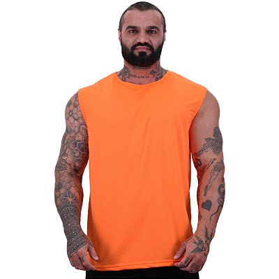 Regata Machão Dry Masculina 100% Poliéster Microperfurada Laranja Flúor