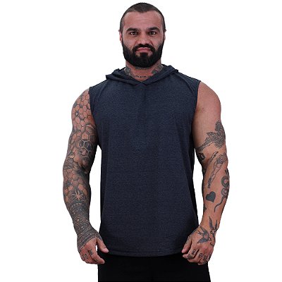 Regata Machão com Capuz Longline MXD Conceito 50% Algodão 50% Poliéster Mescla Black