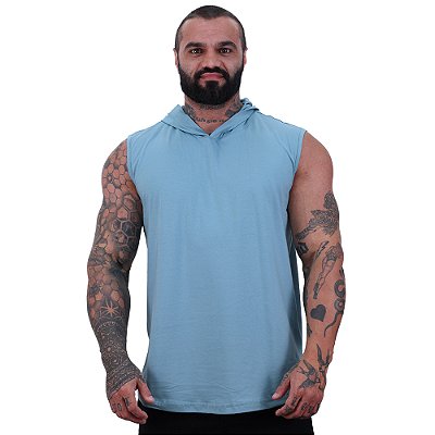 Regata Machão com Capuz Longline MXD Conceito 100% Algodão Azul Bebê