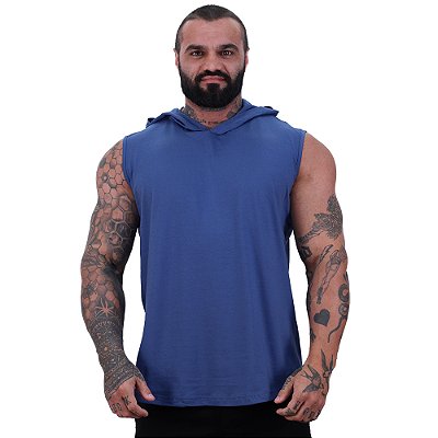 Regata Machão com Capuz Longline MXD Conceito 100% Algodão Azul Petróleo