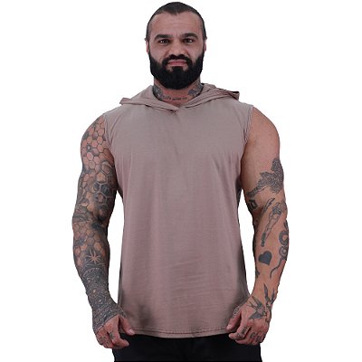 Regata Machão com Capuz Longline MXD Conceito 100% Algodão Marrom Acinzentado