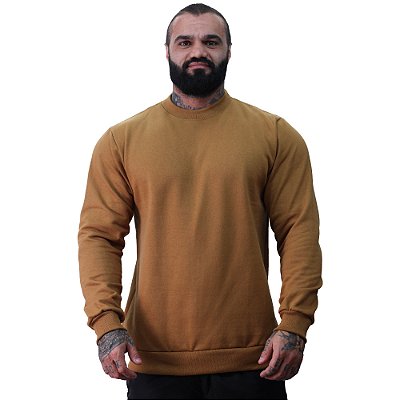 Blusa Moletom Lisa Basic Masculina MXD Conceito Sem Touca Marrom Claro