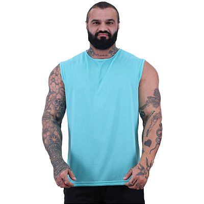 Regata Machão Dry Masculina 100% Poliéster Microperfurada Azul Claro
