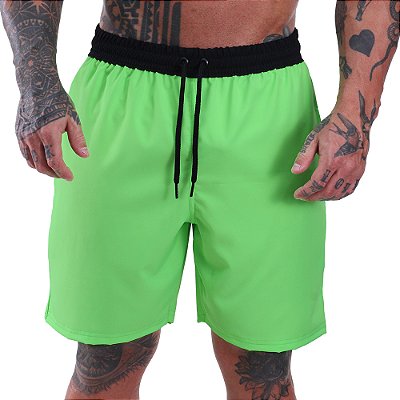 Bermuda em Tactel com Elastano Masculino MXD Conceito 3 Bolsos Verde Fluorescente
