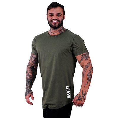 Camiseta Longline Masculina Estampa Lateral MXD Conceito Logo Simples