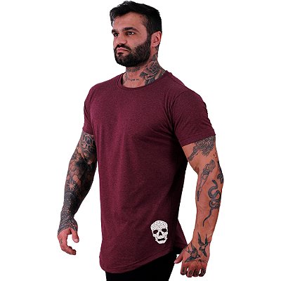 Camiseta Longline Masculina Estampa Lateral MXD Conceito Caveira Pedaços