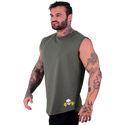 Regata Machão Longline Estampa Lateral Sem Manga MXD Conceito Caveira Lifting
