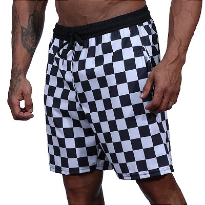Bermuda em Tactel com Elastano Masculino MXD Conceito 3 Bolsos Xadrez Preto e Branco