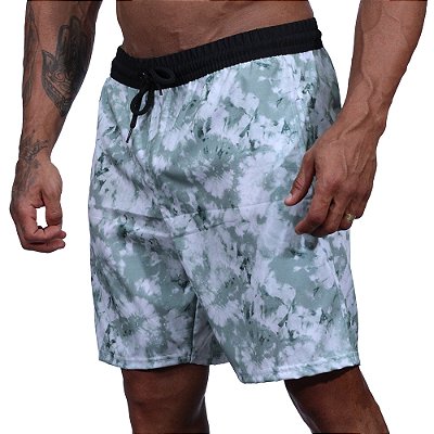 Bermuda em Tactel com Elastano Masculino MXD Conceito 3 Bolsos Branco Com Manchas Verdes