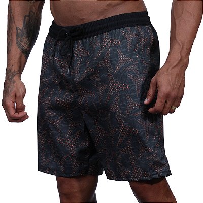 Bermuda em Tactel com Elastano Masculino MXD Conceito 3 Bolsos Azul Escuro Com Formas Laranja