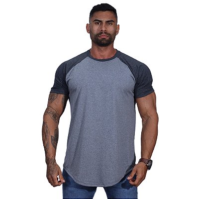 Camiseta Longline 50/50 Algodão e Poliéster Masculina MXD Conceito Raglan Chumbo e Cinza