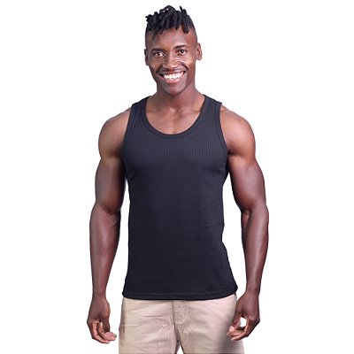 Regata Canelada Masculina Modelo Americano com Elastano MXD Conceito Preta