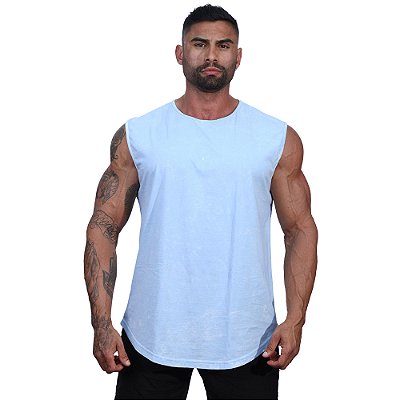 Regata Machão Longline 100% Algodão Masculina MXD Conceito Lavado Estonado em Rolo Azul Claro