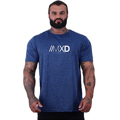 Camiseta Tradicional MXD Conceito Dry Fit 100% Poliéster Estampado Grife Rajado Furadinho Azul Escuro