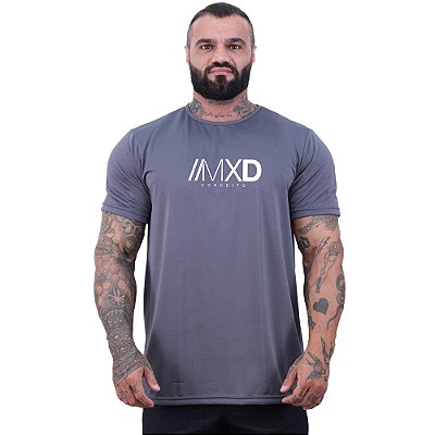 Camiseta Tradicional MXD Conceito Dry Fit 100% Poliéster Estampado Grife Furadinho Cinza Escuro