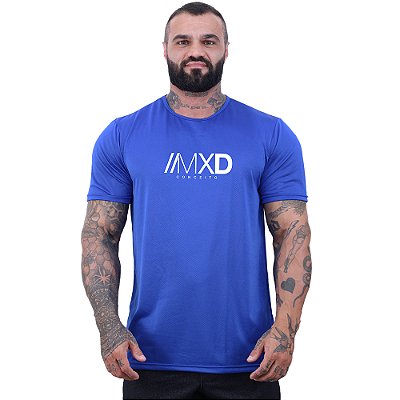 Camiseta Tradicional MXD Conceito Dry Fit 100% Poliéster Estampado Grife Furadinho Azul Royal