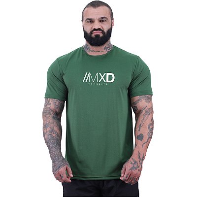 Camiseta Tradicional MXD Conceito Dry Fit 100% Poliéster Estampado Grife Furadinho Verde Militar
