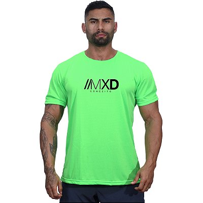 Camiseta Tradicional MXD Conceito Dry Fit 100% Poliéster Estampado Grife Verde Flúor