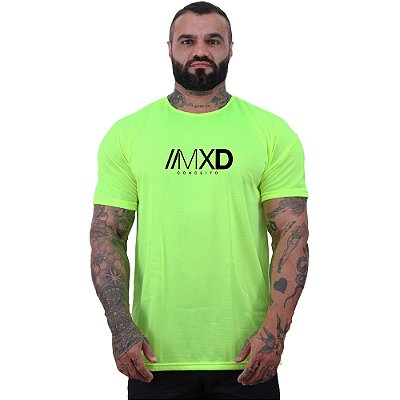 Camiseta Tradicional MXD Conceito Dry Fit 100% Poliéster Estampado Grife Furadinho Amarelo Flúor