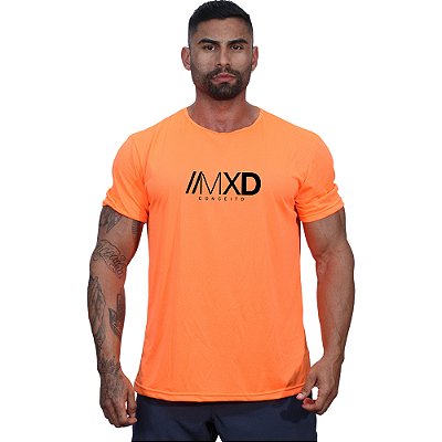 Camiseta Tradicional MXD Conceito Dry Fit 100% Poliéster Estampado Grife Furadinho Laranja Flúor